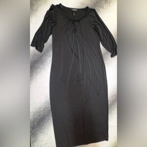 Ashley Stewart Black V-Neck Tie Front Jersey Maxi Stretchy Dress - Size 18/20